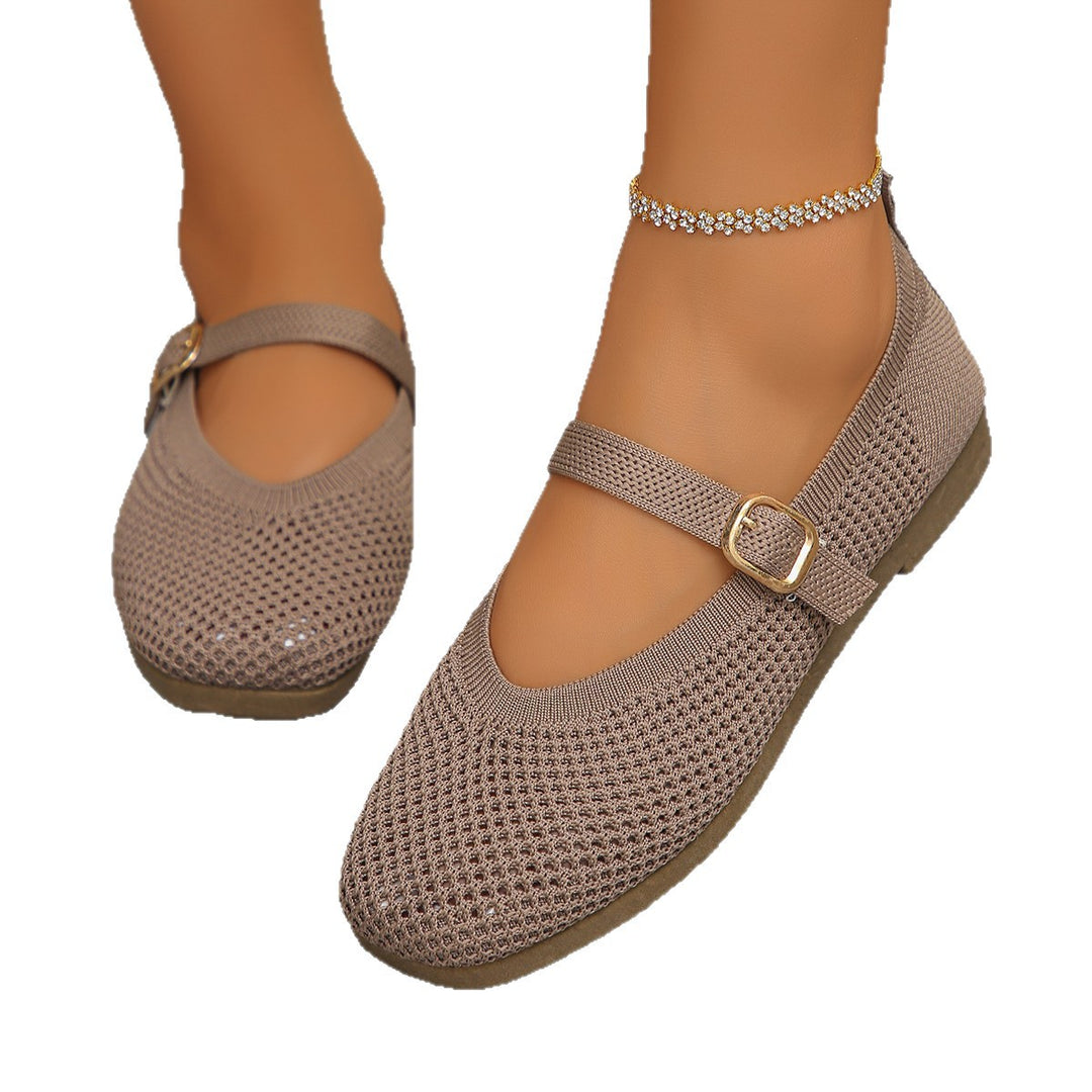 Damen Bequeme und atmungsaktive Ballerinas mit dekorativem Riemen EB