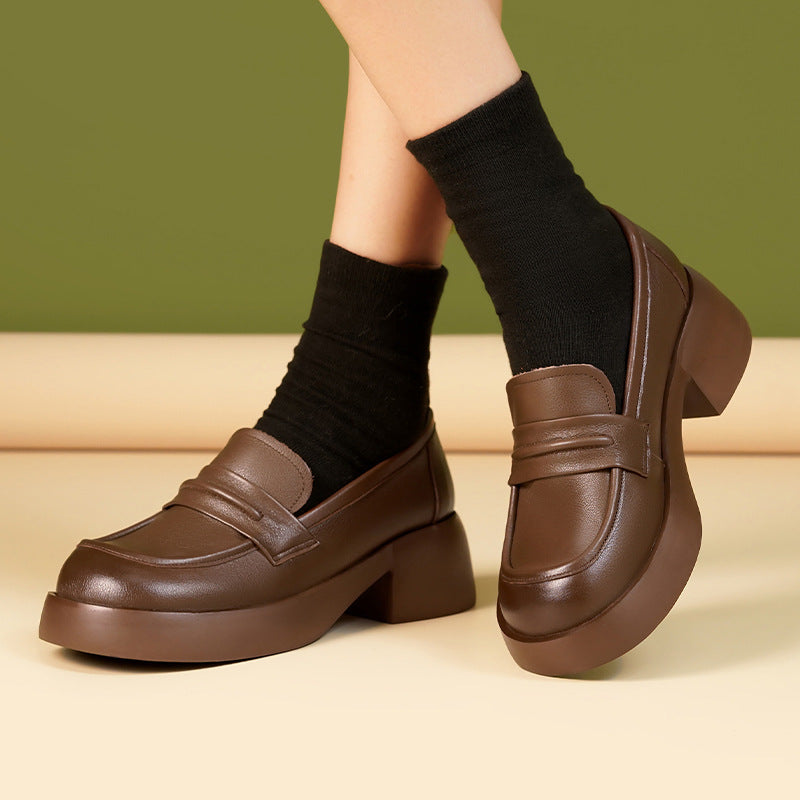 Damen Elegante Mokassins mit bequemem Blockabsatz und modischem Riemen EB