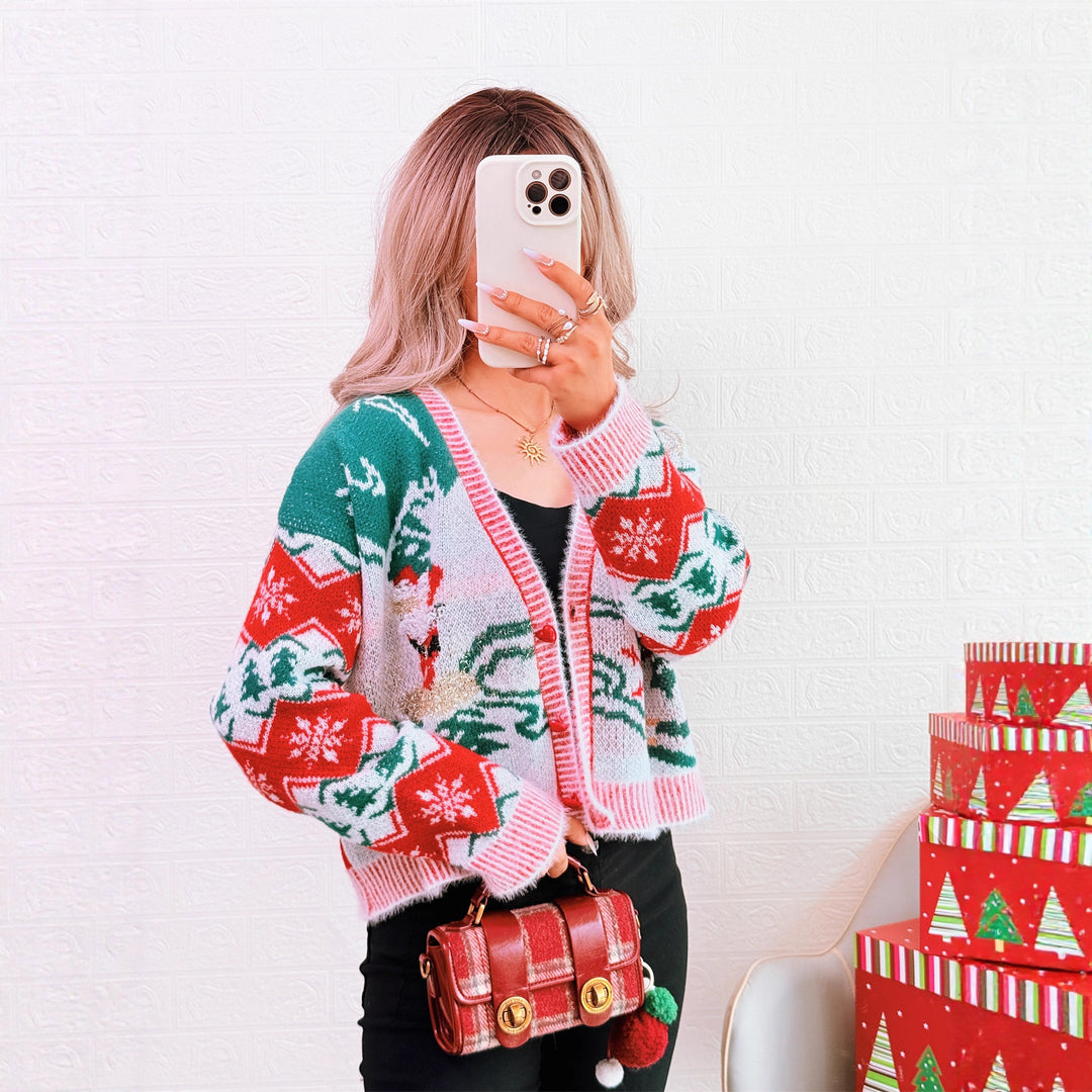 Damen Strickjacke im festlichen Design mit Weihnachtsmotiven EB