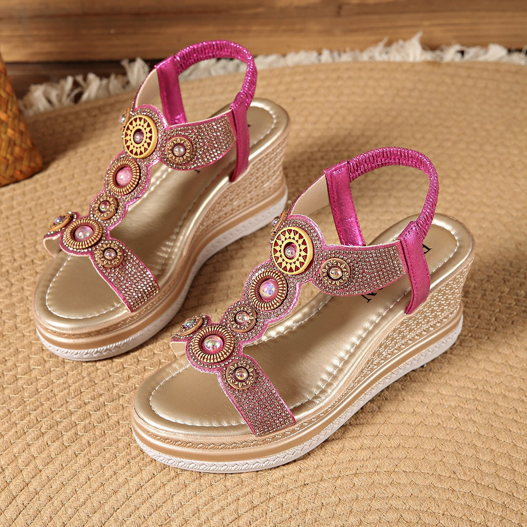 Damen Wedge-Sandalen mit glamourösem Schmuckdesign und komfortabler Sohle EB
