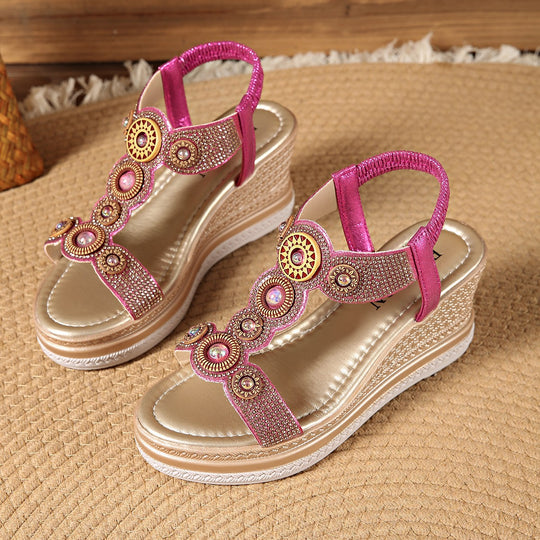 Damen Wedge-Sandalen mit glamourösem Schmuckdesign und komfortabler Sohle EB