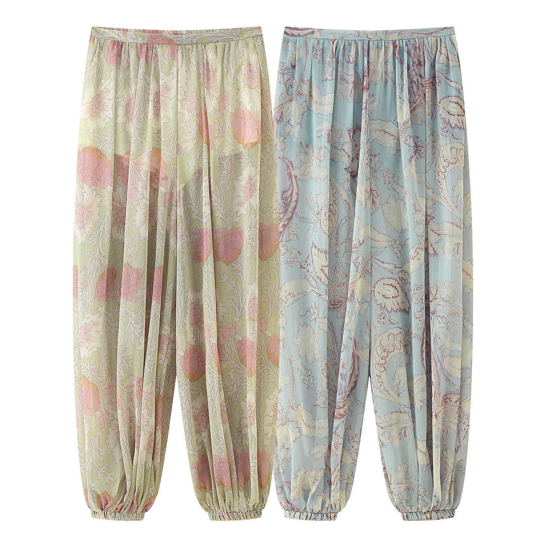 Damen Luftige Palazzo-Hose im floralen Design mit elastischem Bund EB