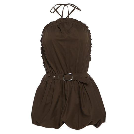 Damen Raffinierter Overall mit Rüschendetails und Taillengürtel EB