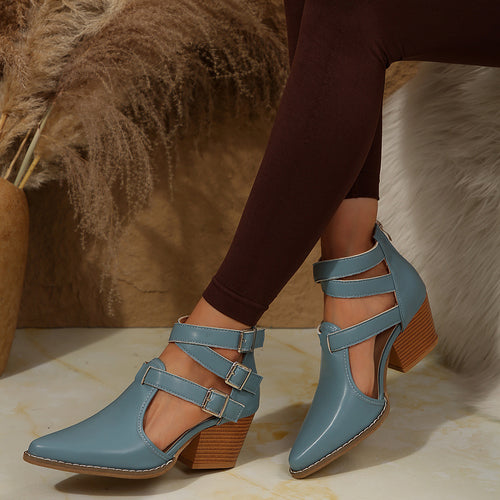 Damen modische Stiefeletten mit Schnallen EB