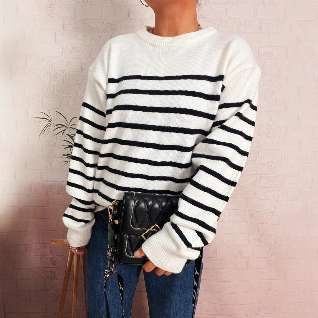 Damen lässiger gestreifter Pullover mit modernem Schnitt EB