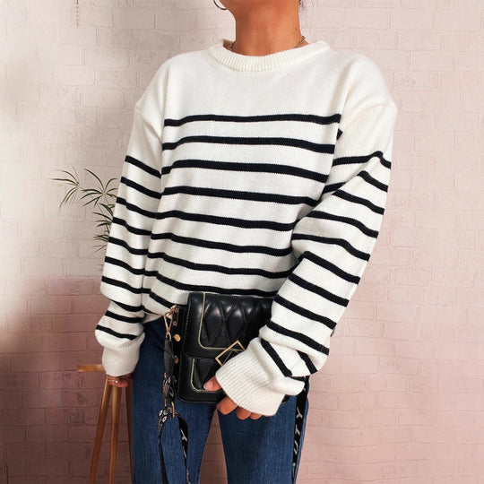 Damen lässiger gestreifter Pullover mit modernem Schnitt EB