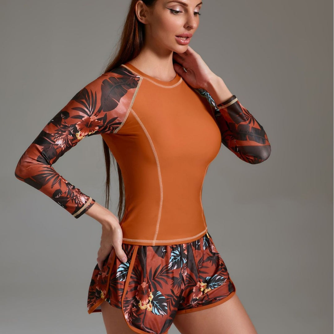 Damen Sportliches Surfanzug-Set mit floralem Design und nahtlosem Schnitt EB