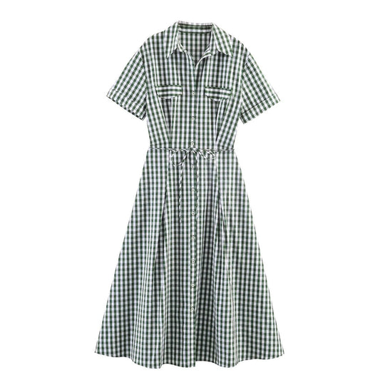 Damen Hemdblusenkleid im karierten Design mit Taillengürtel EB