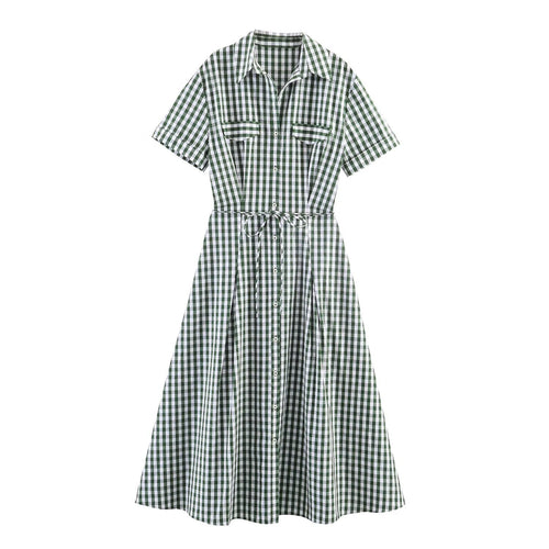 Damen Hemdblusenkleid im karierten Design mit Taillengürtel EB