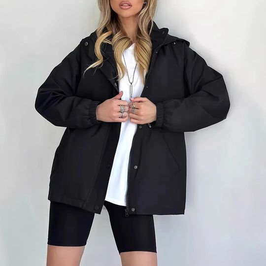 Damen nan wasserfeste Regenjacke mit Kapuze und Taillenzug EB