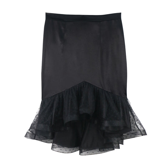 Damen eleganter Bleistiftrock mit voluminösem Tüllsaum EB