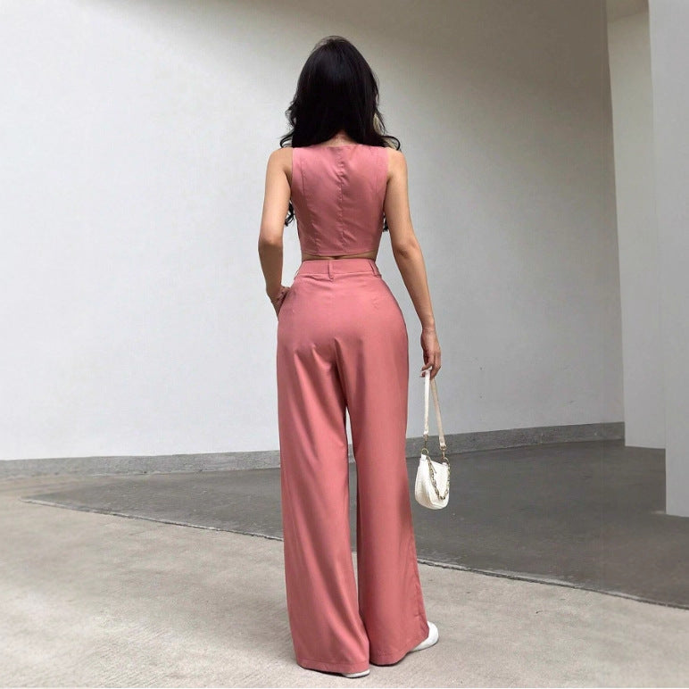 Damen Zweiteiliges Set mit tailliertem Top und weiten Hosen EB