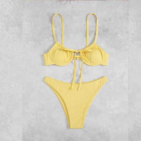 Damen Hochgeschnittener Triangel-Bikini mit dekorativem Knoten EB