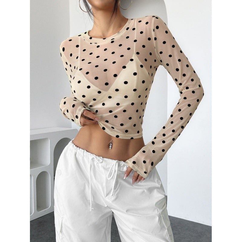 Damen Transparente Langarmbluse mit Punkten EB