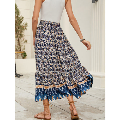 Damen Bohemian Stufen Maxi Rock EB