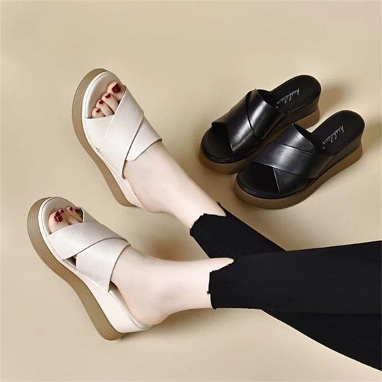 Damen Wedge-Pantoletten mit komfortablem Cross-Riemen EB