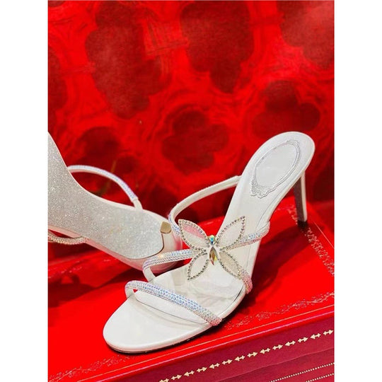 Damen elegante Sandalen mit schimmernder Schmetterlingsverzierung EB