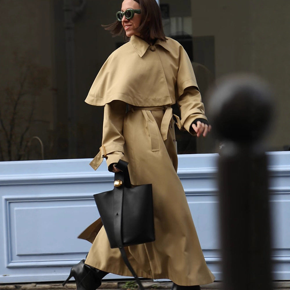 Damen trendiger Trenchcoat mit weit oversize Schnitt und abnehmbarer Kapuze EB