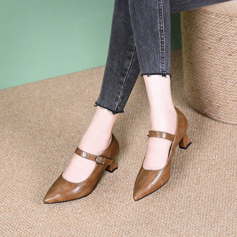 Damen Elegante Mary Jane Pumps mit dezentem Schnallen-Detail EB