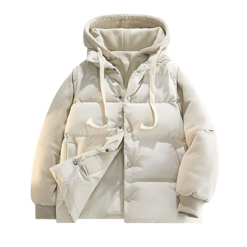 Herren Hybrid-Steppjacke mit Fleeceärmeln, Kapuze und verdecktem Druckknopfverschluss EB
