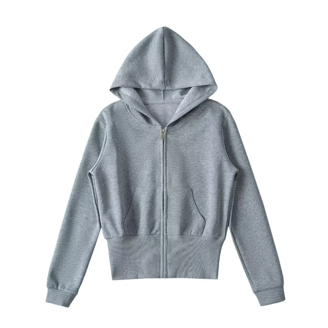 Damen lässige Kapuzenjacke mit Reißverschluss und praktischen Taschen EB