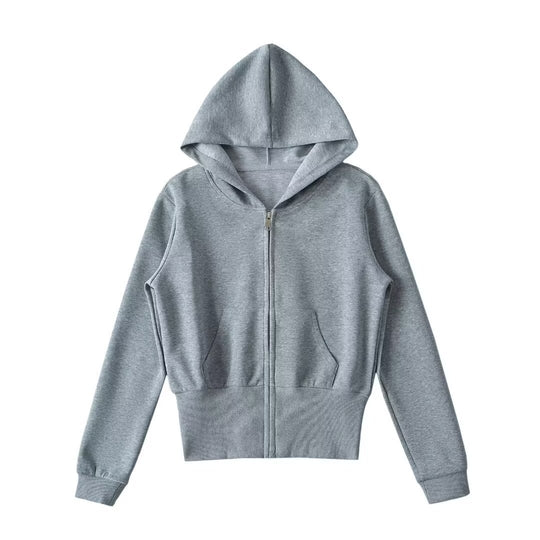 Damen lässige Kapuzenjacke mit Reißverschluss und praktischen Taschen EB