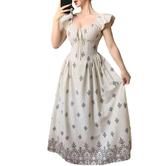 Damen Elegantes Maxikleid mit romantischem Rüschendesign und floralen Applikationen EB