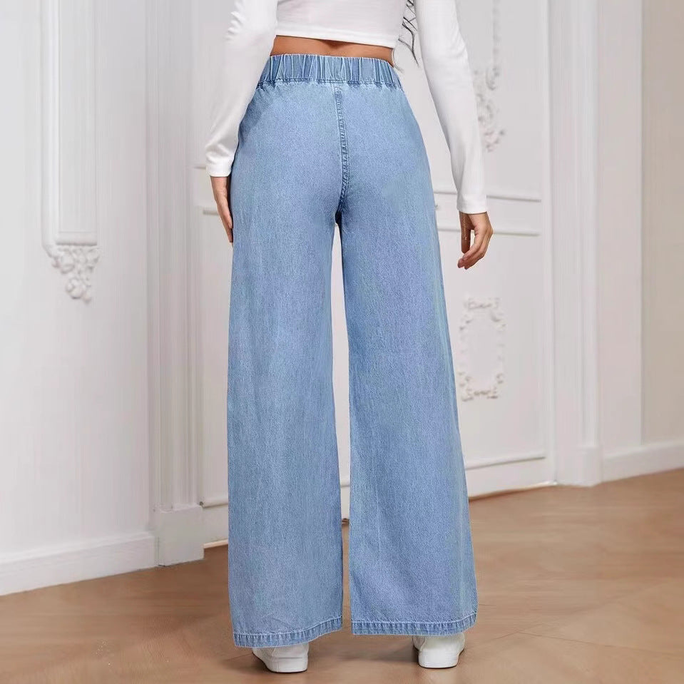 Damen Weite Denim-Hose mit elastischem Bund und lässigem Schnitt EB