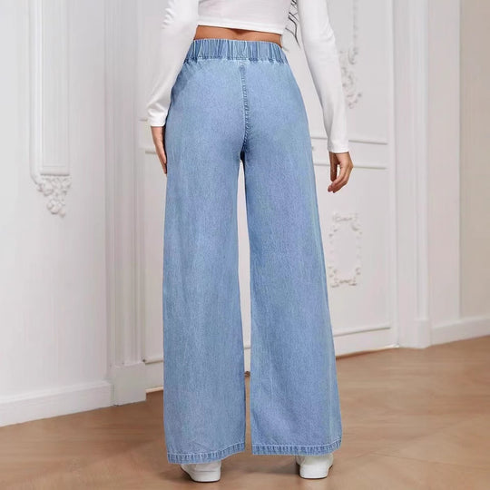 Damen Weite Denim-Hose mit elastischem Bund und lässigem Schnitt EB