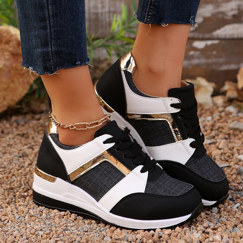Damen modische Sneakers mit goldenen Akzenten und atmungsaktivem Obermaterial EB