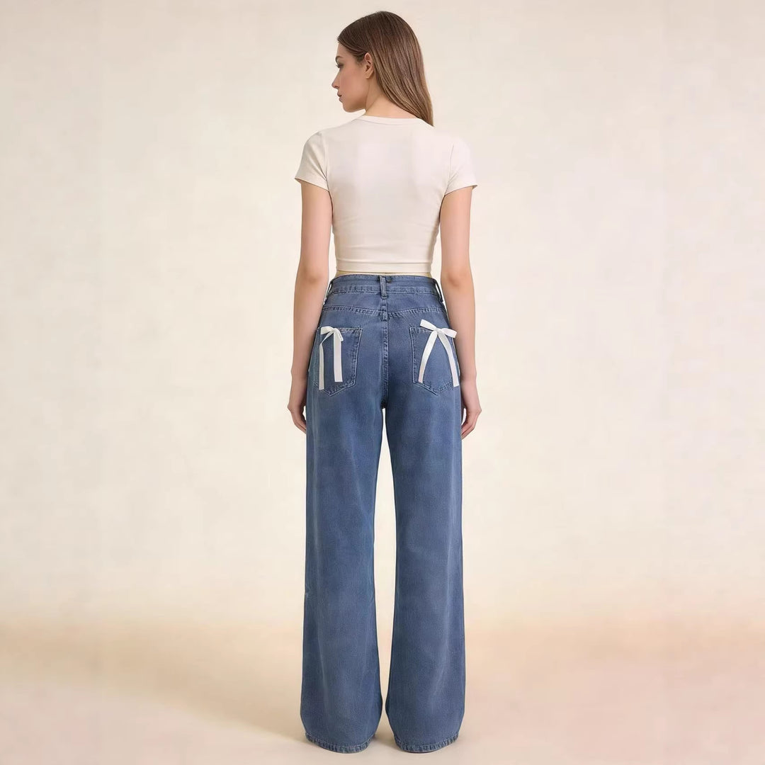 Damen Weite High-Waist Jeans im lässigen Denim-Look