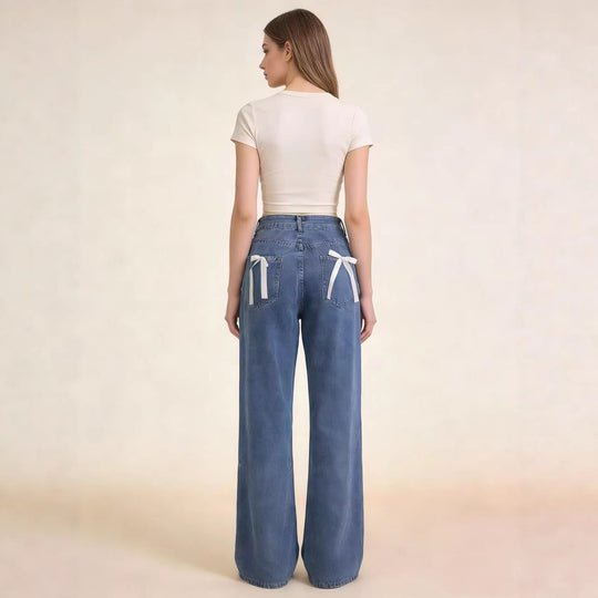 Damen Weite High-Waist Jeans im lässigen Denim-Look