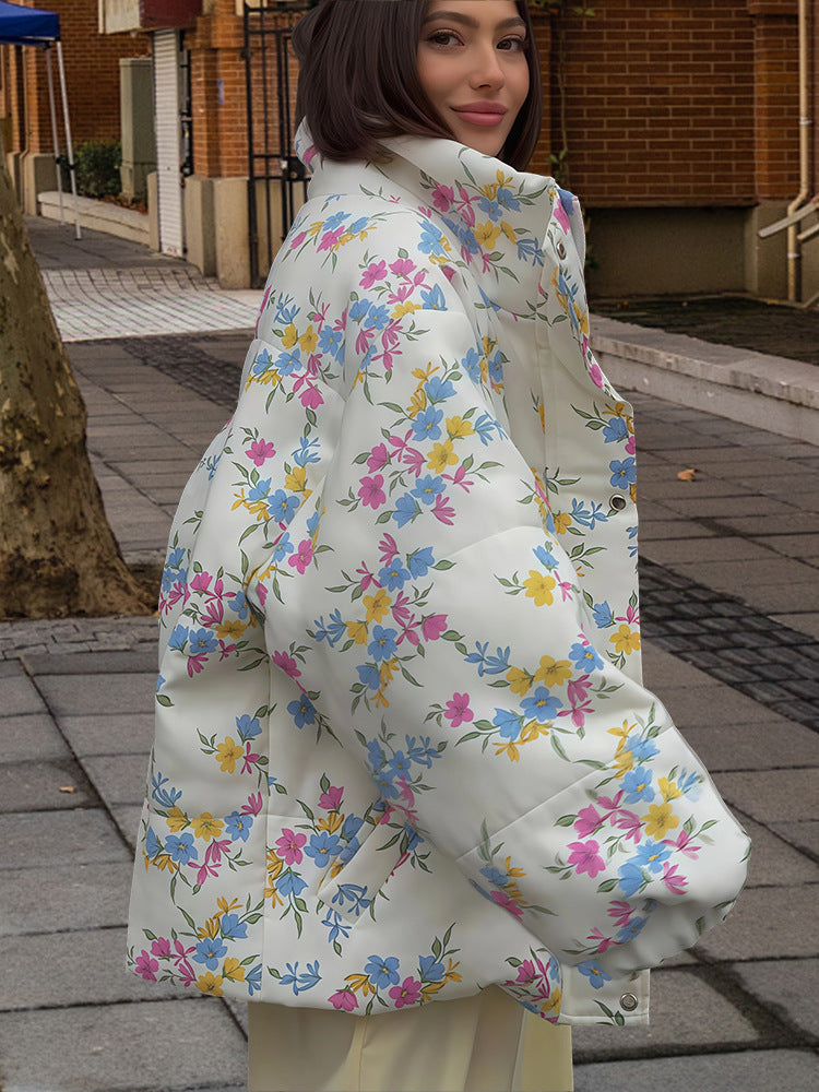 Damen Blumenmuster Übergröße Daunenjacke EB