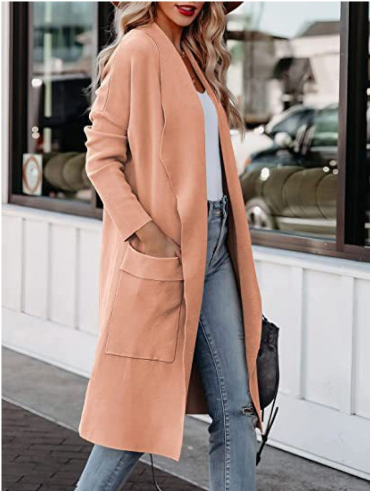 Damen lässiger Cardigan mit langen Ärmeln und praktischen Taschen EB