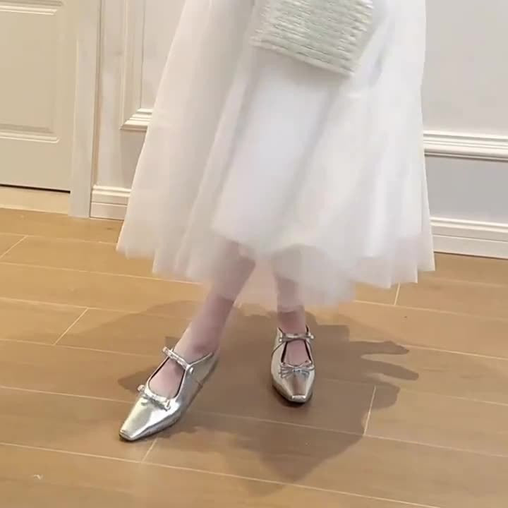 Damen Ballerina-Schuhe mit hochwertigem Metallic-Obermaterial und charmantem Schleifendetail EB