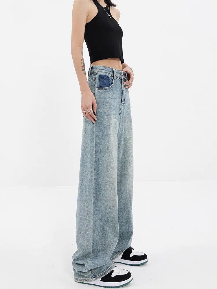 Damen Weite High-Waist Jeans mit modischem Schnitt und lässigem Design EB