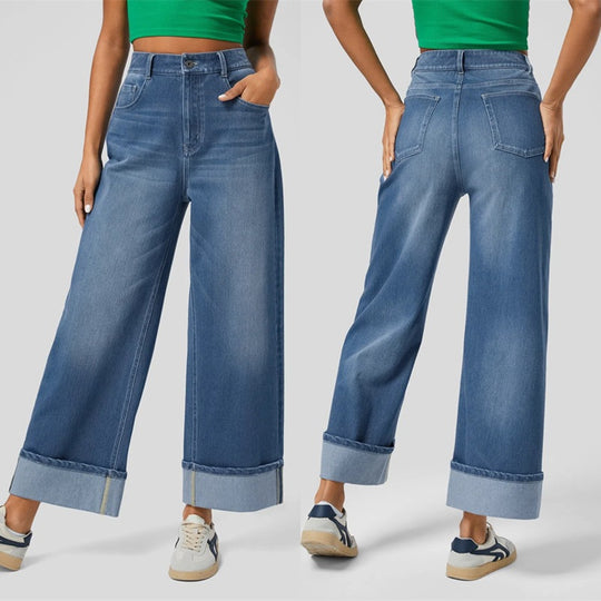 Damen Weit geschnittene Jeans mit ausgefallenem Saum EB