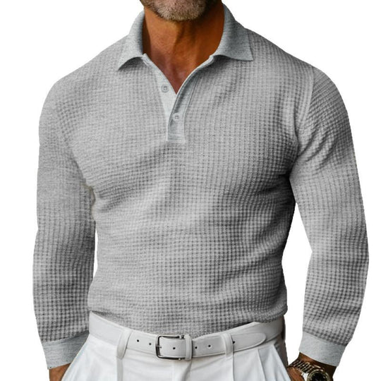 Herren Langarm Polohemd mit strukturiertem Design und klassischem Kragen EB