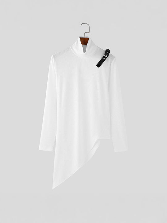 Damen asymmetrisches Longsleeve mit Stehkragen und modernem Riemen EB