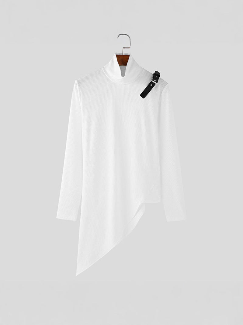 Damen nan asymmetrisches Longsleeve aus Feinstrick mit Stehkragen, diagonalem Saum und verstellbarem Schulterriemen EB