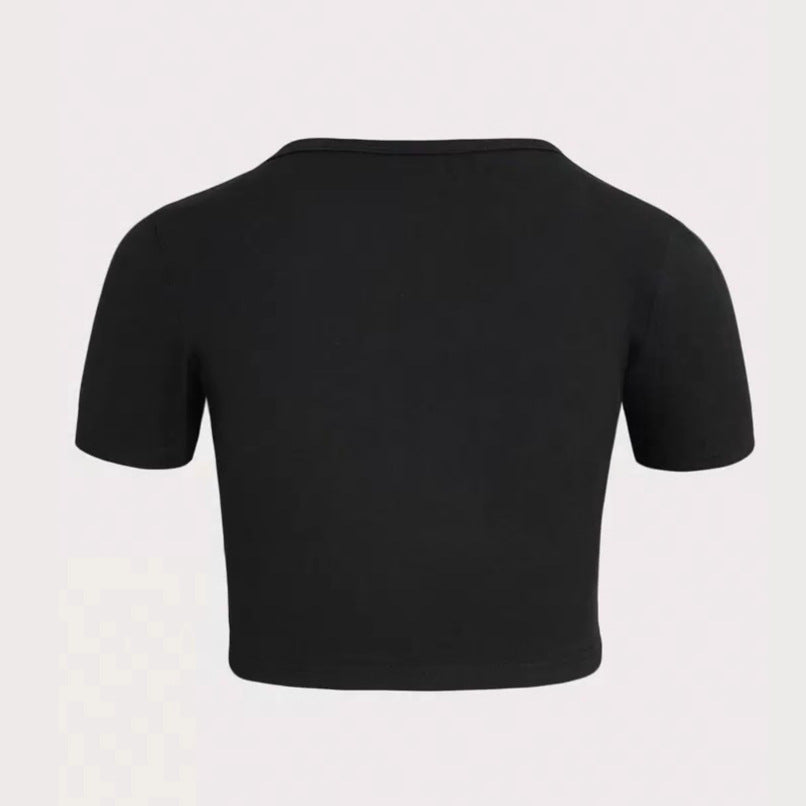 Damen Cropped T-Shirt mit kreativem Skelettdesign EB