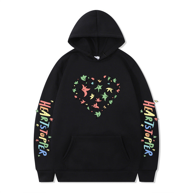 Damen Kapuzenpullover mit kreativem Herz- und Blattmotiv EB