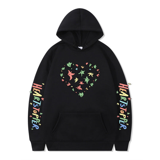Damen Kapuzenpullover mit kreativem Herz- und Blattmotiv EB