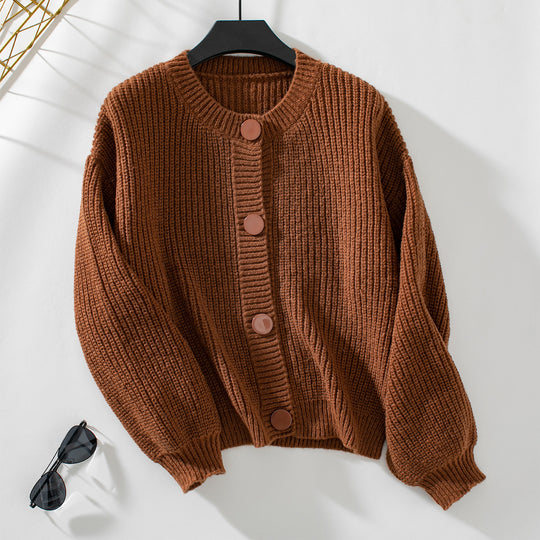 Damen gemütliche Strickjacke mit großen Knöpfen und lässigem Schnitt EB