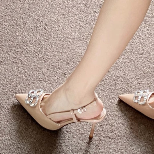 Damen elegante Slingback-Pumps mit glitzernden Strassverzierungen EB