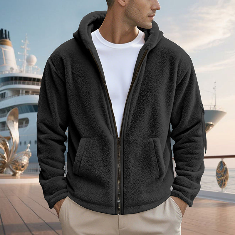Herren Fleecejacke mit Kapuze und praktischen Taschen EB