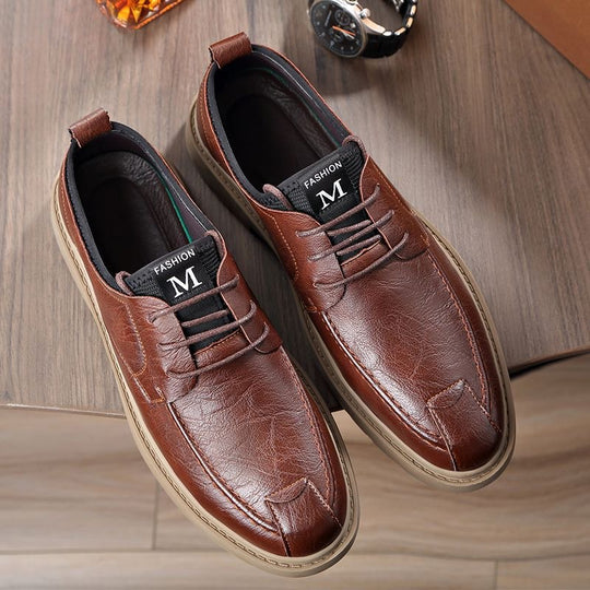Herren Bequeme Leder Schnürschuhe mit rutschfester Sohle EB