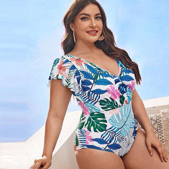 Damen Eleganter Badeanzug mit floralen Rüschendetails EB