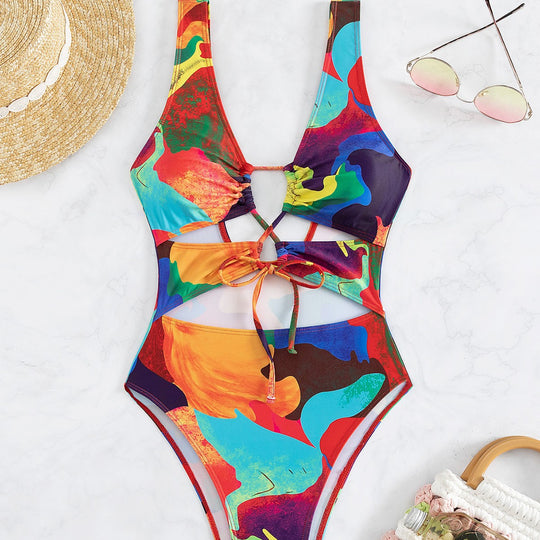 Damen Einteiler Badeanzug mit buntem Cut-Out-Design EB