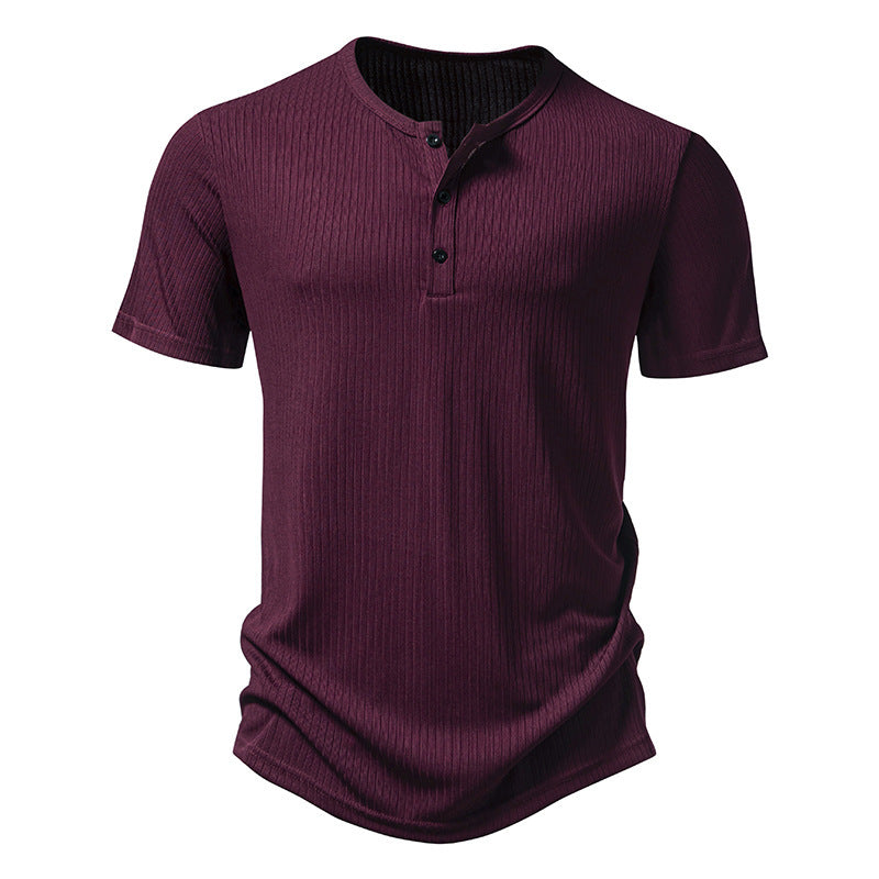 Herren stylisches Kurzarm-Henley-Shirt mit strukturiertem Design und zwei Knopf-Details EB